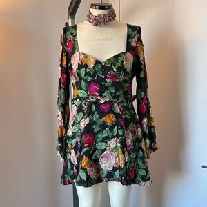 Nicole Miller Floral Mini Dress - Black, Pink, Green, Yellow